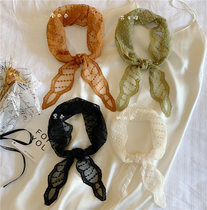 Lace embroidery small flower scarf small silk scarf Foreign color wild color fashion decorative headscarf hair scarf