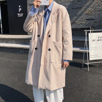 Coat mens spring and autumn harbor style new trench coat mens long style Korean version of the trend handsome coat Youth Tide brand cloak