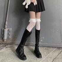 Stockings with long boots lace knee socks white Lolita calf socks jk lace socks children Middle tube Black