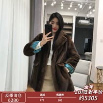  New mink coat female whole mink mid-length profile imported fashion fur suit collar mink fur coat female