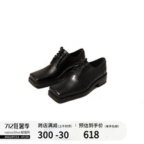 VAPOURBLUE small crowdsourced design dark black square head neutral men and women with bandages heightening cow leather leather shoes