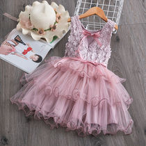 Long sleeve girl dress 2020 Spring and Autumn dress childrens puffy skirt Korean version of foreign atmosphere lace princess dress childrens skirt