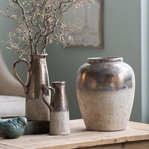 Harvest cabin vase ornaments living room flower arrangement Nordic retro creative simple ceramic dried flower decoration floral floral