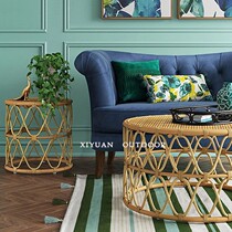 Rattan chair tea table Japanese bed and breakfast living room Real rattan small apartment simple Indonesian natural indoor round tea table small side several