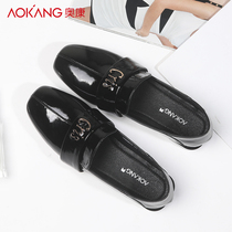 Okom Women Shoes Lacquered Leather Single Shoes Woman 2022 Spring Autumn New Retro Square Head Lefu Shoes Woman Flat Leather Shoes a foot pedal