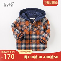 davebella David Bella baby childrens clothing winter boys and girls orange red grid single-breasted hooded cotton-padded clothes