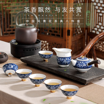 Jingdezhen ceramic tea set blue and white whole set of bubble teapot kung fu tea set Bowl Master Cup home gift