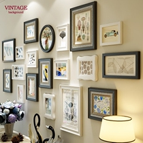 Solid wood photo wall decorative photo frame European modern simple living room wall hanging American photo wall combination painting free hole