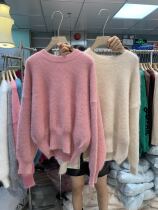 DVZ autumn and winter New round neck mink wool knitted top female Korean loose lamp sleeve candy color sweater 33004