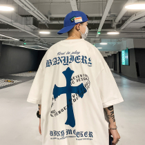 Cross Short Sleeve T-shirt men summer loose tide of European and American hip-hop clothes in trend hundred and high-sense shirts