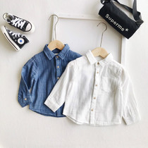 Spring and autumn children soft cotton yarn shirt 4 boys and girls 3 year old baby long sleeve thin sun - protected white shirt