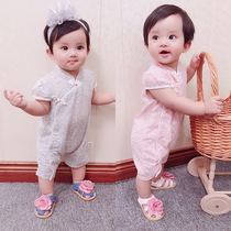 Baby summer clothes jumpsuit baby sleeveless Chinese flower climbing clothes girl ha clothes newborn childrens clothing