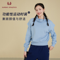 Sumday shoulder profile waist hem high neck sports casual sweater women fashion sports quick dry fitness coat