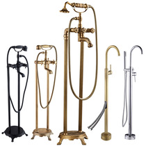 European antique copper bathtub Hot and cold faucet Black floor-standing shower Bathtub side vertical rotating retro