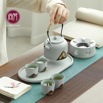 Shangfang retro Chinese kung fu tea set home black pottery four Cup ceramic tea lifting beam pot set