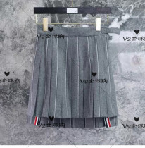 thom Brown pleated skirt vertical stripes high waist front short back long woolen 20 spring and summer half skirt