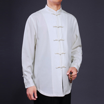 High-end mens Tang suit autumn long sleeve shirt Baifulong fashion casual Chinese buckle shirt Chinese style Men