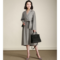 NZ custom M home Classic Bathrobe labbro small water corrugated gray pure cashmere double coat womens coat