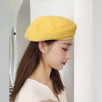 Yellow beret female Japanese summer thin breathable retro literary painter hat Joker temperament solid color octagonal hat