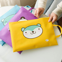 Korean cartoon cute bear A4 file bag Student lady cute canvas test paper storage bag with handle 