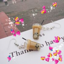 Hand for autumn and winter pearl milk tea a 925 silver ear hook earring retro teenage girl creative cute and sweet ear clip