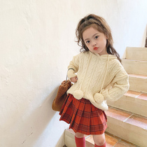 Girls Twist Sleeves Hooded Sweater 2021 Autumn Winter Han Edition Children Cute Hair Jersey Knitted Sweatshirt Weaselly