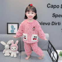 Girls nightgown winter flannel thickening girl baby autumn coral velvet split childrens home suit