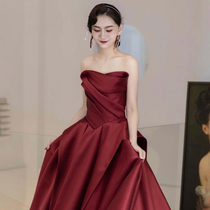 Toast to the bride 2022 new temperament Slim Comeback Gown Late Dress long Wine Red Engagement to the Door Female