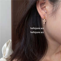 hellojune 925 silver gilded fresh water pearl inlaid with golden cross earrings