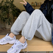 Gray Sports Pants Womens Loose Feet Spring and Autumn Thin 2021 New High Waist Slim Straight Wide Legs