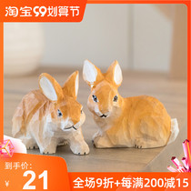 Solid Wood handmade wood carving ornaments animal carving gifts living room ornaments home accessories cartoon cute rabbit ornaments