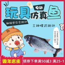 Electric simulation fish shaking sound Net red jumping fish USB charging cat crucian carp rocking fish children plush toy fish