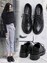 British style small leather shoes 2021 Spring and Autumn new black retro thick-soled Brock womens shoes rough heel middle heel single shoes