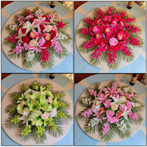 Simulation table flower high-end hotel table electric turntable flower decoration fake flower hotel large round table middle flower