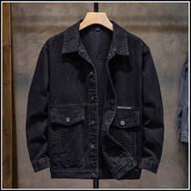 Autumn black tooling denim jacket mens fashion brand loose Joker jacket Korean trend Harajuku wind Mens gown