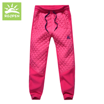 Sun Stone Childrens fleece pants girls boys students cotton stitching 90-170 closing Sports Leisure parent-child trousers