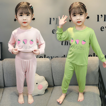 Childrens pajamas autumn new childrens high waist Belly Belly 2 babies 3 girls spring and autumn girls home clothes set