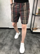 Summer thin mens plaid shorts Korean version of Joker slim five-point pants trend personality beach pants big pants men