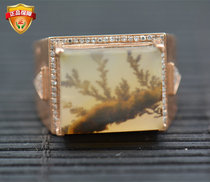  The beauty of stone Natural jade Huanglong jade artistic conception water plant flower mens gold ring
