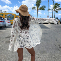 Bikini blouse womens summer seaside resort hot spring swimsuit jacket hollow lace loose sunscreen beach wear