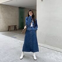 Small subsuit woman 2021 Spring new retro port Wind denim jacket High waist and half body dress Two sets