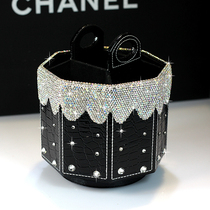 High-grade diamond rhinestone desktop octagonal storage box European rotary remote control cosmetics storage box finishing box