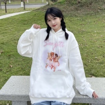 Sanjati cran2020 autumn and winter love Angel Plus velvet hoodie tide couple couple loose hoodie