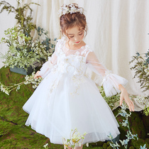 Korean princess dress girl puffy gauze childrens dress daughter dress wedding piano catwalk long sleeve evening dress