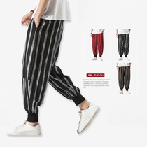 Summer Thin style casual pants male boomer Chinese wind loose bunches light cage pants big code striped Harun broadlegged pants