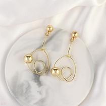 New womens geometric irregular shape independent packaging copper wire winding small gold ball earrings jewelry