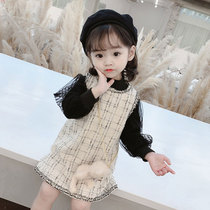 Girl Plus Suede Suit Spring Autumn Clothing 2022 new female baby Yangqi small fragrant breeze Blister Princess dress Two sets