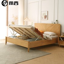 Nordic white wax wood bone bed Japanese minimal master bedroom full - solid wood high box storage contains 1 8m 1 5m air pressure