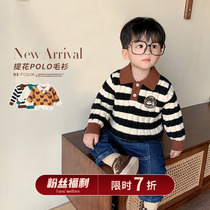 Chen Dazhu L mother baby sweater contrast color Polo collar 2022 winter male baby clothes fashionable foreign style childrens clothing