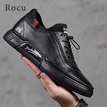 roccumen genuine leather Soft bottom inner heightening casual leather shoes Inn shoes Mens Korean version Trend 100 hitch business board shoes